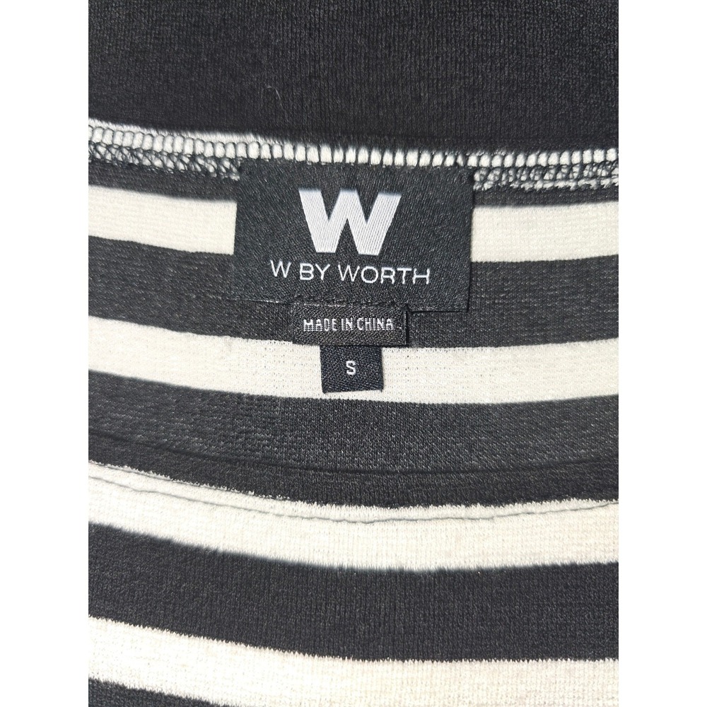 W by Worth Womens Black White Striped Boat Neck Shift Dress Short Sleeve Small - Picture 5 of 8